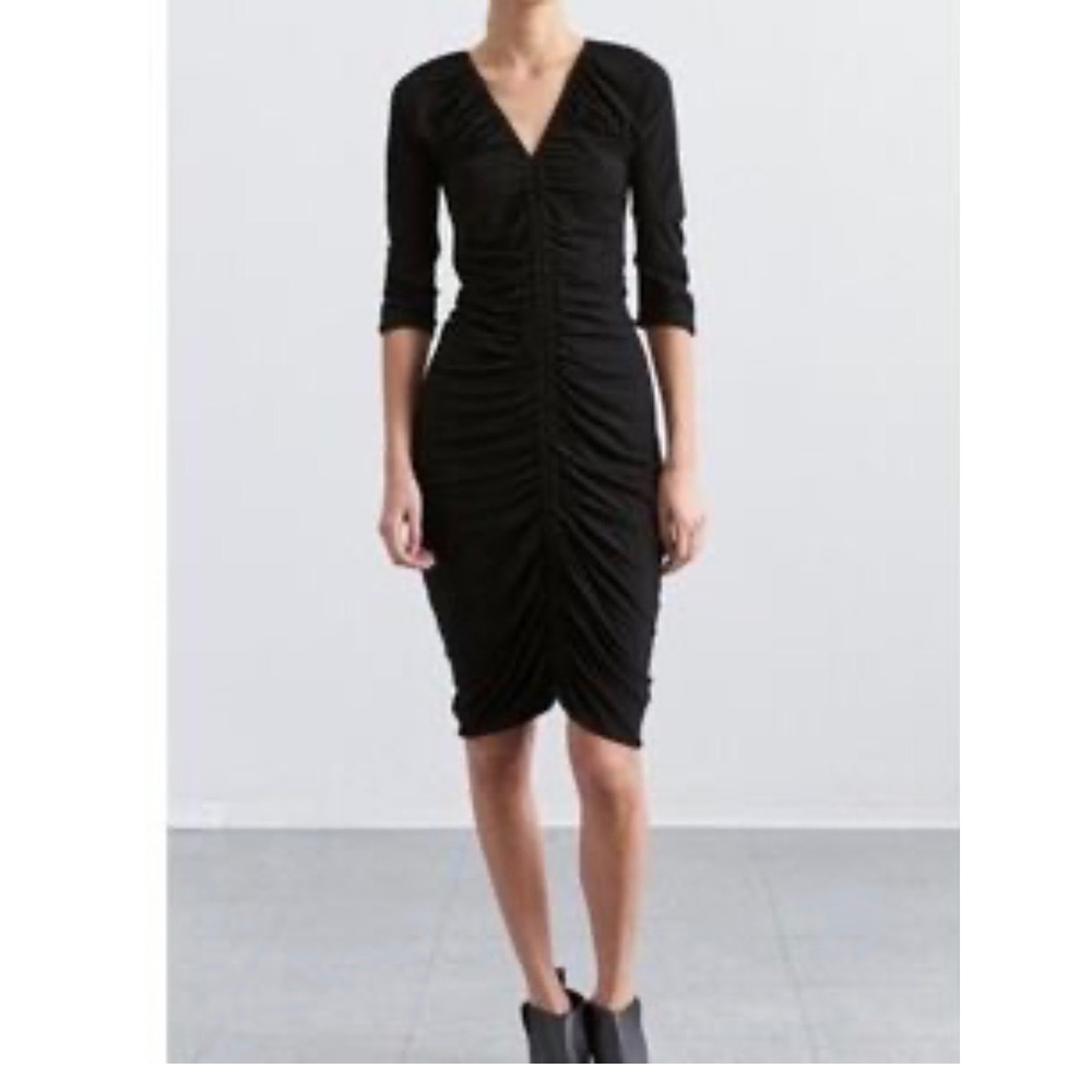 Zero + Maria Cornejo Sim Jersey Black Ruched V-Neck Midi Dress NWT LBD